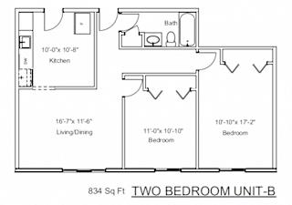 Floor Plan Two Bedrooms, One Bathroom