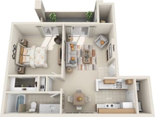 Tresa at Arrowhead Apartments 711 sqft rendering of 3D floor plan