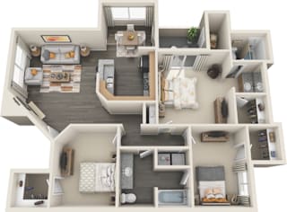 Tresa at Arrowhead Apartments 3 bedroom 2 bath 3D floor plan rendering