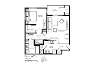 A black and white image of a floor plan labeled "Plan: A2b".
