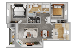 2 Bedroom 1 Bathroom Floor Plan at Sage Apartments, Washington, 98204