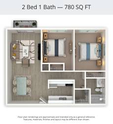 A 2 Bed 1 Bath apartment is 780 square feet.