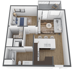 a 3d floor plan of a home with a bedroom and a bathroom