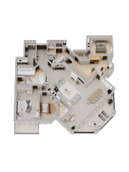 a 3d floor plan of a house with a swimming pool