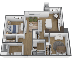 a 3d floor plan of a house with a bedroom and a living room
