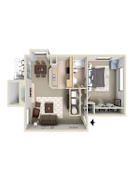 3D floor plan of 1x1 at Murrayhill Park, Oregon, 97008