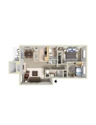 3D floor plan of 2X2 at Murrayhill Park, Beaverton, OR