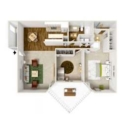3D floor plan of 2 bedroom 2 bath at Sundial Apartments, Wilsonville Oregon