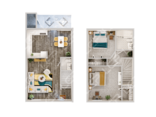 a split image of two floor plans of a house