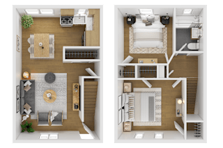 Two bedroom floor plan duplex at Fox Hill Commons, Connecticut, 06066