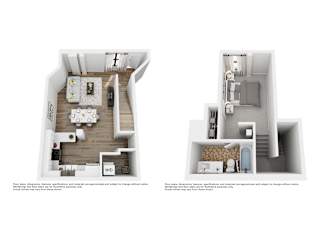 A floor plan of a two-bedroom apartment with a living room, kitchen, and bathroom.