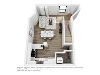 A floor plan of a home with a kitchen, living room, and bedrooms.