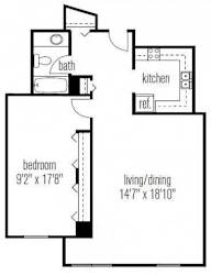 One Bedroom One Bathroom floor plan at West77, Chicago, Illinois