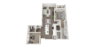 1 bedroom + 1.5 bath floor plan A at Arrive Los Carneros Apartments, Goleta