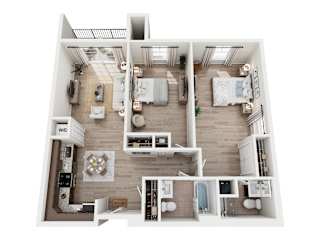 A top-down view of a house layout with labeled rooms.