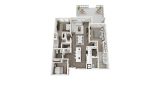 3 bedroom 2.5 bath floor plan at Arrive Los Carneros Apartments, Goleta, CA, 93117