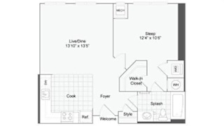 1 bedroom 1 bath floor plan N at Arrive Wheaton, Wheaton