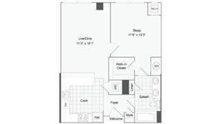 1 bedroom 1 bath floor plan I at Arrive Wheaton, Wheaton, MD, 20902