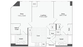 2 bedroom 2 bath floor plan B at Arrive Wheaton, Wheaton, 20902