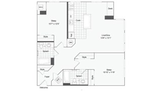 2 bedroom 2 bath floor plan D at Arrive Wheaton, Wheaton
