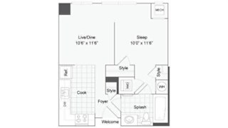 Studio 1 bath floor plan at Arrive Wheaton, Wheaton, MD, 20902
