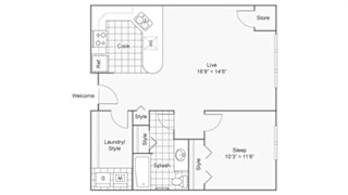 1 bed 1 bath floor plan B at Zen Chaska, Minnesota, 55318