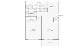 1 bedroom 2 bathroom floor plan at Renew Madison, Madison