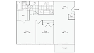 1 bedroom 2 bathroom floor plan A at Renew Madison, Wisconsin, 53711