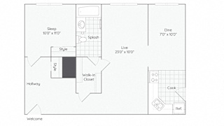 2C-1Bed-1Bath-775-2C Floor Plan at The Bryant at Oak Park I & II, Oak Park Illinois