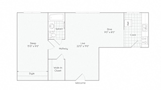 1B-1Bed-1Bath-820-1B Floor Plan at The Bryant at Oak Park I & II, Illinois, 60302
