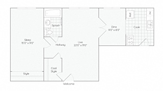 2B-1Bed-1Bath-820-2B Floor Plan at The Bryant at Oak Park I & II, Oak Park, IL 60302