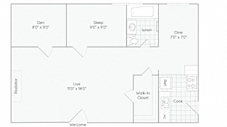 2A-1Bed-1Bath-790 Den-2A Floor Plan at The Bryant at Oak Park I & II, Oak Park, 60302