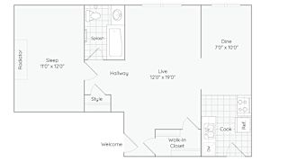 2A-1Bed-1Bath-790-2A Floor Plan at The Bryant at Oak Park I & II, Oak Park