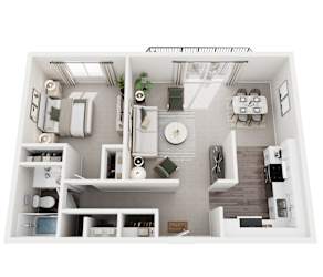 3D Floorplan for a 1-bedroom apartment
