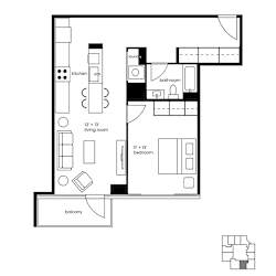 A black and white floor plan of a house with a balcony.