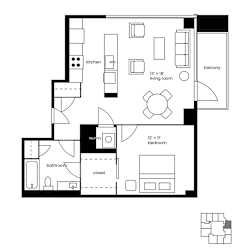 A floor plan of a house with a kitchen, living room, bedrooms, and bathrooms.