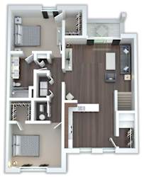 a 3d drawing of a floor plan with a bedroom and living room