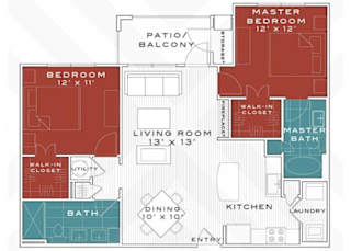 2  Bed   2  Bath   1,072 Sq. Ft. Dali Floor Plan at Vanguard Crossing, Missouri