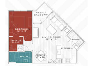 1  Bed   1  Bath   769 Sq. Ft. WeiWei Floor Plan at Vanguard Crossing, St. Louis