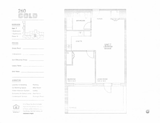 A floor plan for a property at 260 Gold Street shows a layout with a living room, a kitchen, a bathroom, and a bedroom.