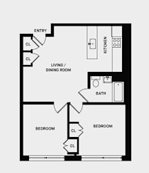 Two bedroom apartment floor plan layout at 1134 Fulton Street Apartments, Brooklyn, NY