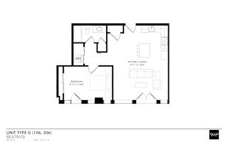 a floor plan for a unit with a bedroom and a living room