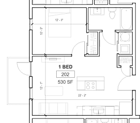 a floor plan of a small house with a bedroom and a living room