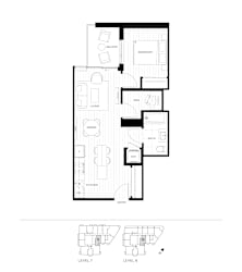 A black and white floor plan of a house with a basement and a first floor.