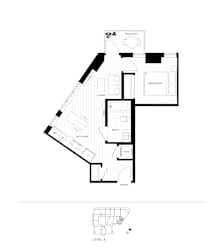 A black and white floor plan of a house with a living room, dining room, kitchen, and bedrooms.