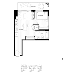 A black and white floor plan of a two bedroom apartment.