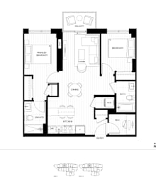 A black and white image of a house floor plan.