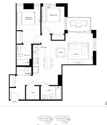 A black and white floor plan of a house with labeled rooms.