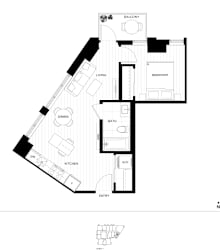A black and white image of a floor plan for a house.
