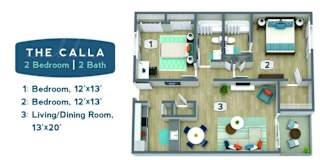 2 bed 2 bath floor plan at Sofia Apartments, Tempe, AZ, 85283